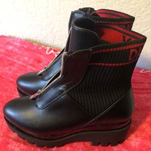 Black and Red “DKNY”Leather Combat Boots